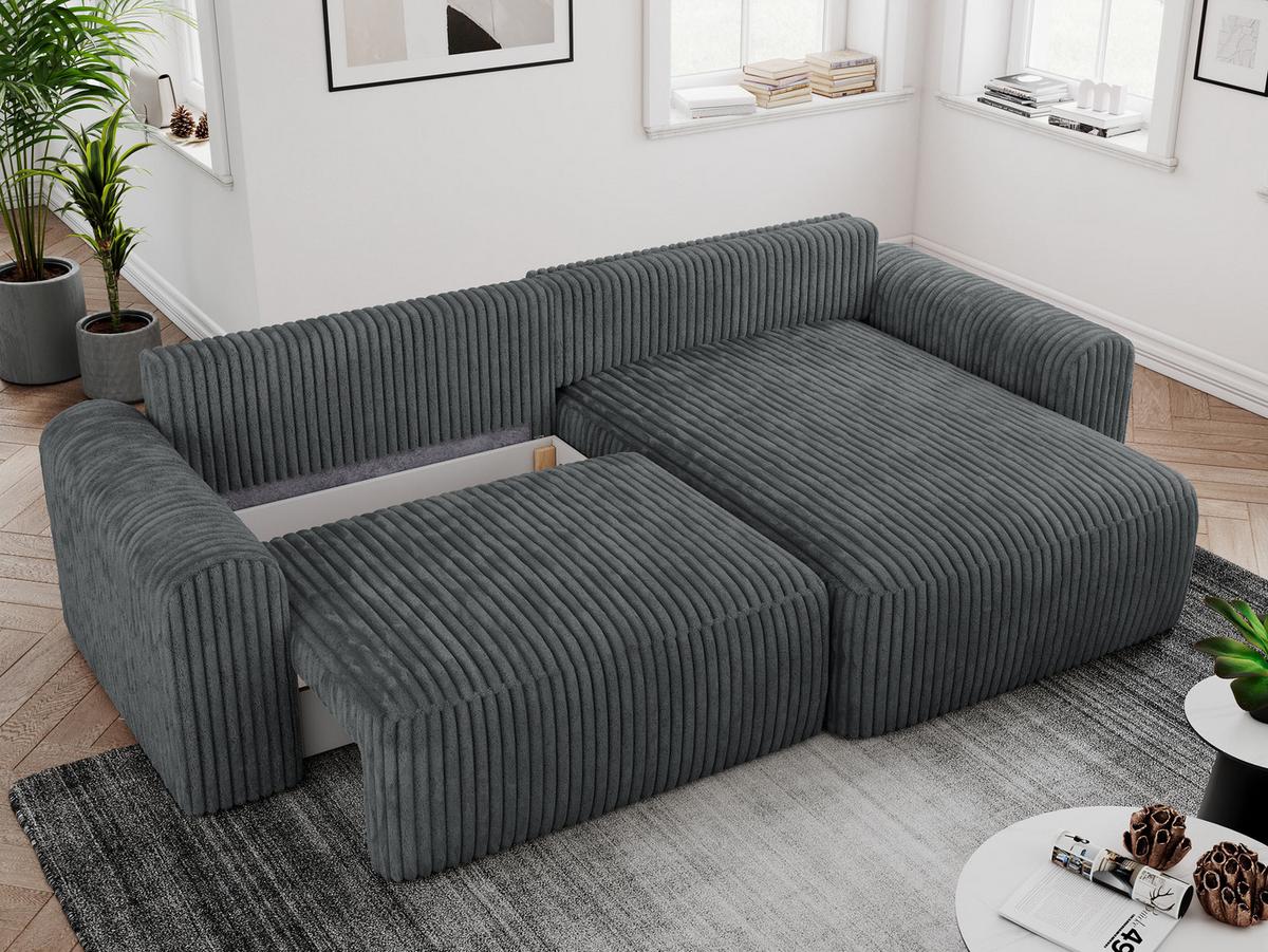 ECKSOFA NELSON Dunkelgrau Cord - Dunkelgrau/Schwarz, Kunststoff/Textil (274/152cm) - MKS