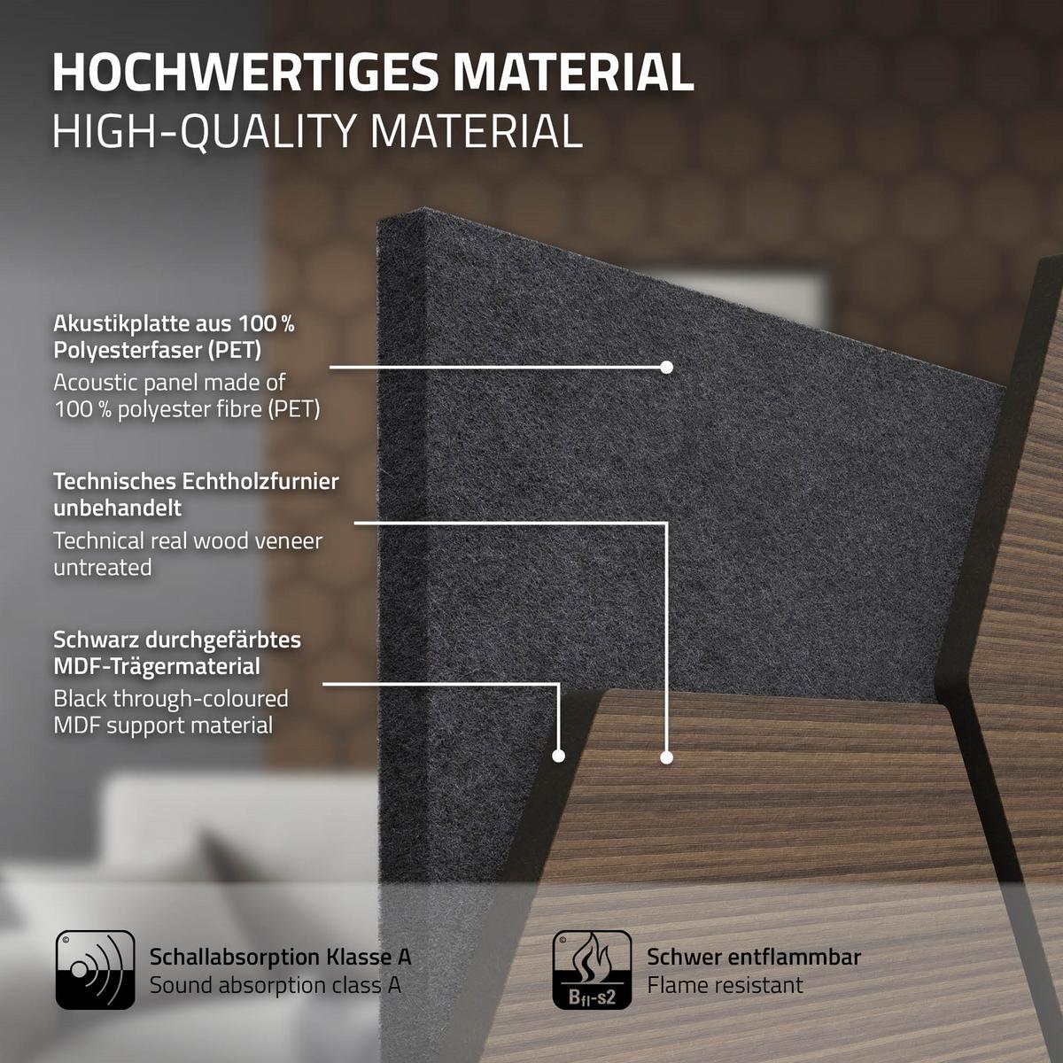 AKUSTIKPANEEL 2er Set Schallschutzplatten Hexagon Braun Holzoptik 66x81x2 cm aus Filz - Braun, Holzwerkstoff (2.1/81.1/66.6cm) - ML-DESIGN