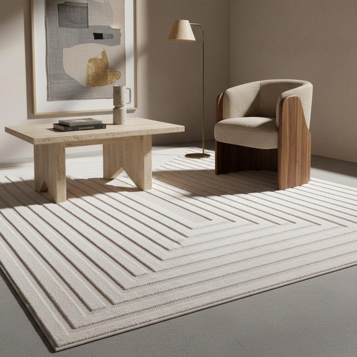 TEPPICH Outdoor ORTLER in Creme, mit 3D-Design, Florhöhe 4 mm, 240 x 340 cm - Beige, Textil (240/340cm) - KADIMA DESIGN