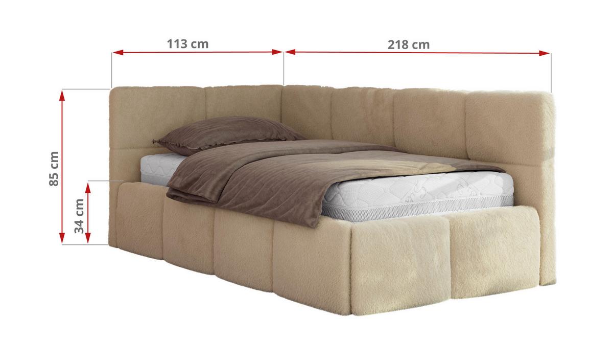 JUGENDBETT ARVO 90/200 - Beige Plüsch - Multipocket-Matratze - Rechts Seite - Beige, Textil (90/200cm) - MKS