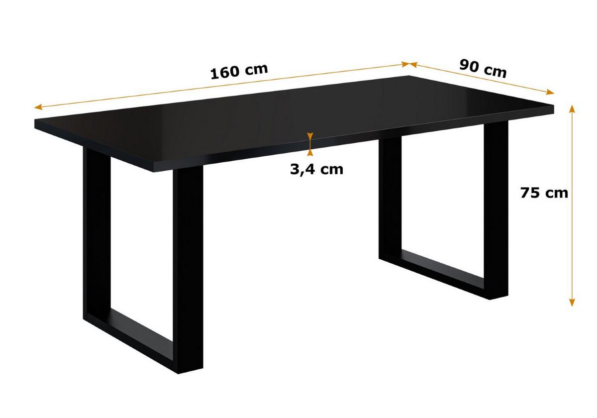 ESSTISCH 160x90x75 cm - Schwarz Hochglanz / Schwarz- KLYN U - Schwarz Hochglanz, Holzwerkstoff (160/90/75cm) - ALTDECOR