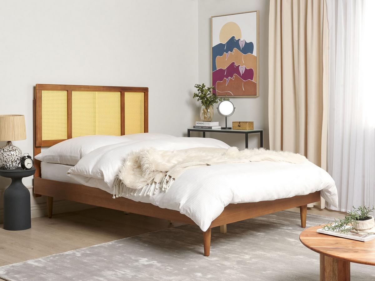 BETT mit Lattenrost 140/200 cm Gummibaumholz Braun Auray - Braun, Holz (140/200cm) - Beliani