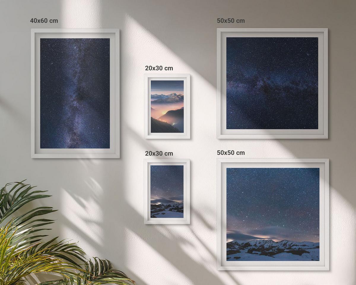 BILDER SET 5er Set - 50x50 cm & 20x30 cm & 40x60 cm Weißer Rahmen - Spiegelung der Felsen in Bergseen - Weiß, Kunststoff (40/60cm) - TULUP
