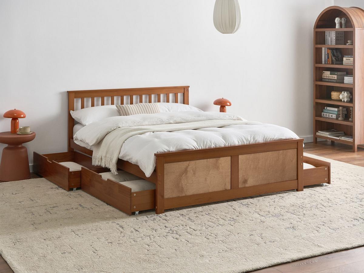 BETT mit 4 Schubladen 140/200 cm Kiefernholz Braun Olendon - Braun, Holz (140/200cm) - Beliani