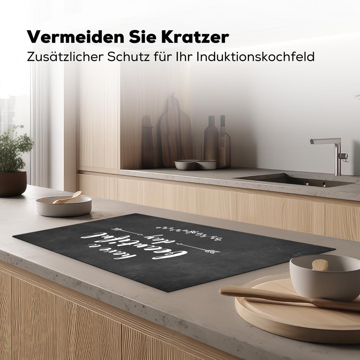 HERDABDECKPLATTE Zitat - Einen schönen Tag - Grau - Weiß Ceranfeldabdeckung 85x52 cm - Anthrazit, Kunststoff (85/52/0.2cm) - MuchoWow