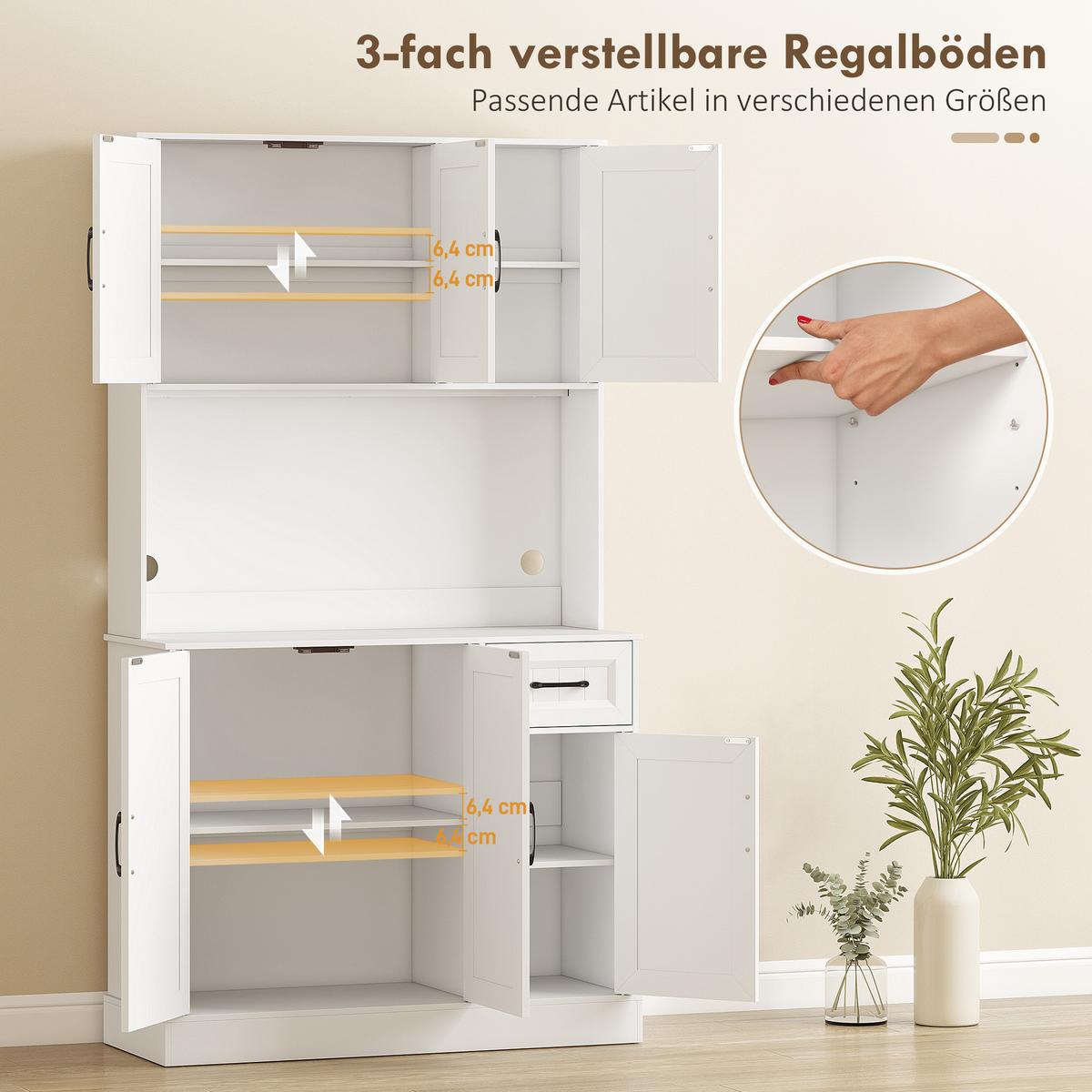 KÜCHENSCHRANK Buffetschrank mit Arbeitsplatte Verstellbaren Regalen 6 Türen - Schwarz/Weiß, Holzwerkstoff/Metall (39.5/180.5/100cm) - HOMCOM