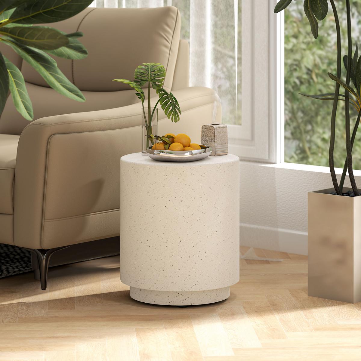BEISTELLTISCH Anorganisches Erzpulver Cremeweiß - Creme, Naturmaterialien (37/37/43cm) - HOMCOM