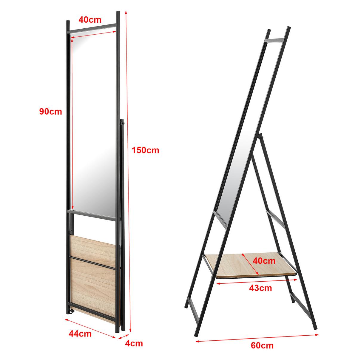 STANDSPIEGEL Chamois mit 1 Ablage - Eichefarben, Glas/Metall (40/150/90cm) - [en.casa]