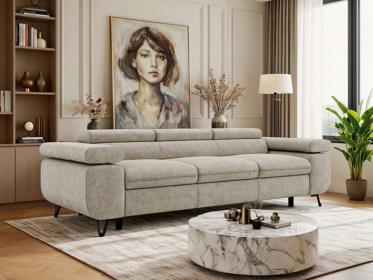 3-SITZER SOFA PETER - Greige Stukture - Greige/Schwarz, Textil/Metall (262/76/99cm) - MKS