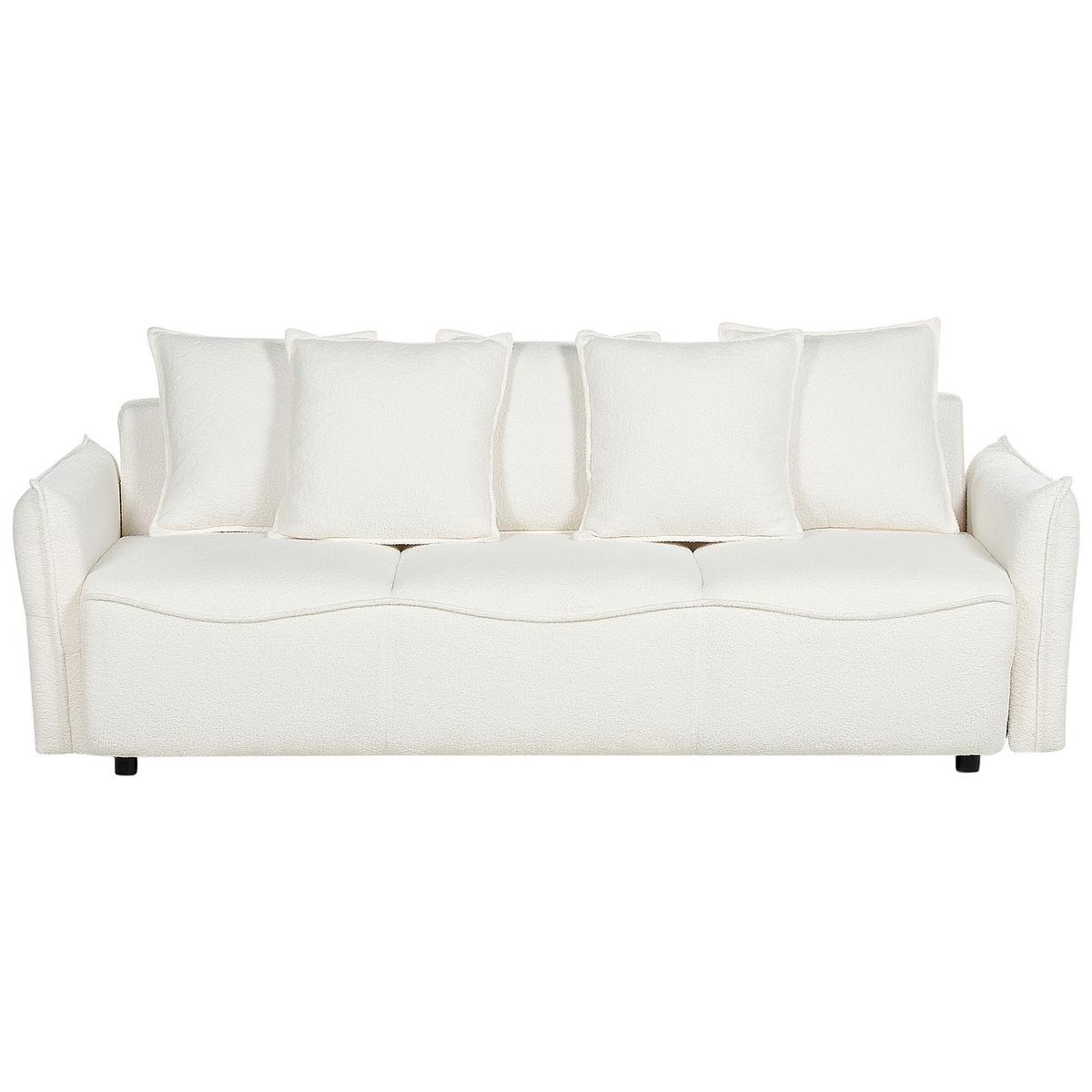 3-SITZER-SCHLAFSOFA Bouclé cremeweiß mit Stauraum Krama - Schwarz/Weiß, Textil (225/87/99cm) - Beliani