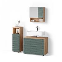BADMÖBEL-SET Ronco Grün/Goldkraft Eiche 3 Teile, mit Midischrank - Honigeiche/Grün, Holzwerkstoff (80/58/41cm) - Livinity®