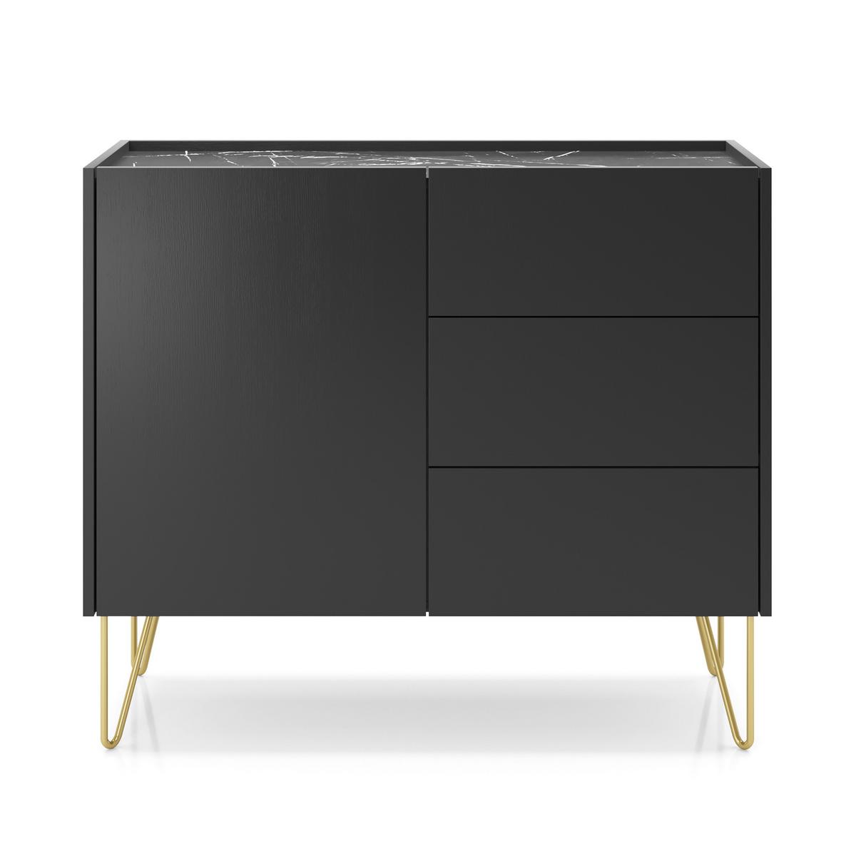 KOMMODE ARMONIA 97/83/37 cm mit 3 Schubladen 1 Türen Schwarz - Schwarz, Holzwerkstoff (97/83/37cm) - MASSENO