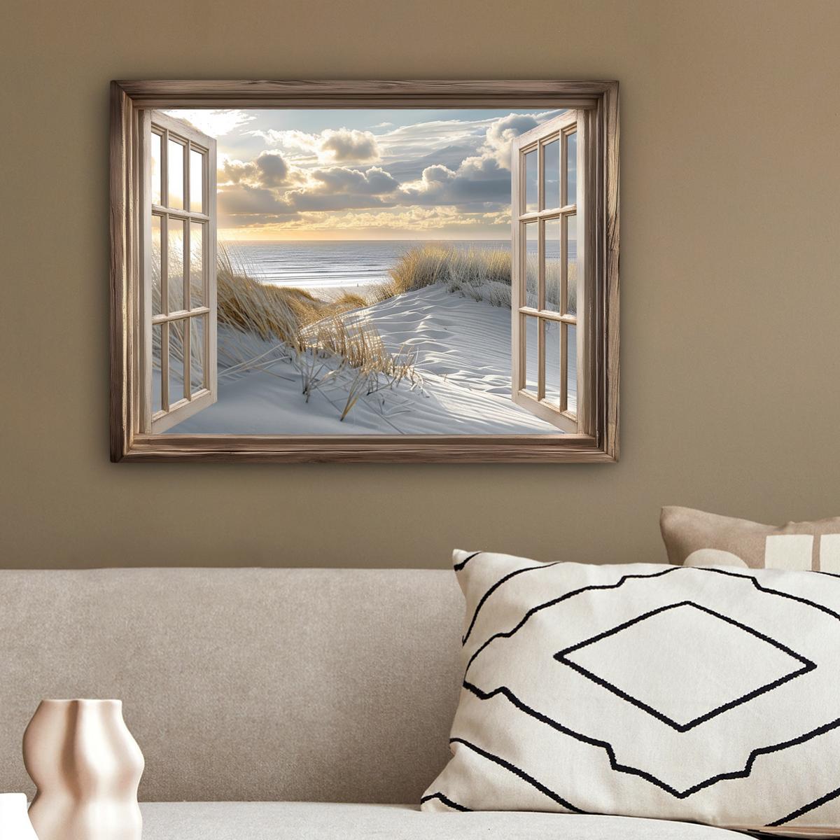LEINWANDBILD Ausblick - Strand - Dünen - Meer - Natur Wandbild 40x30 cm - Sandfarben, Textil (40/30cm) - MuchoWow