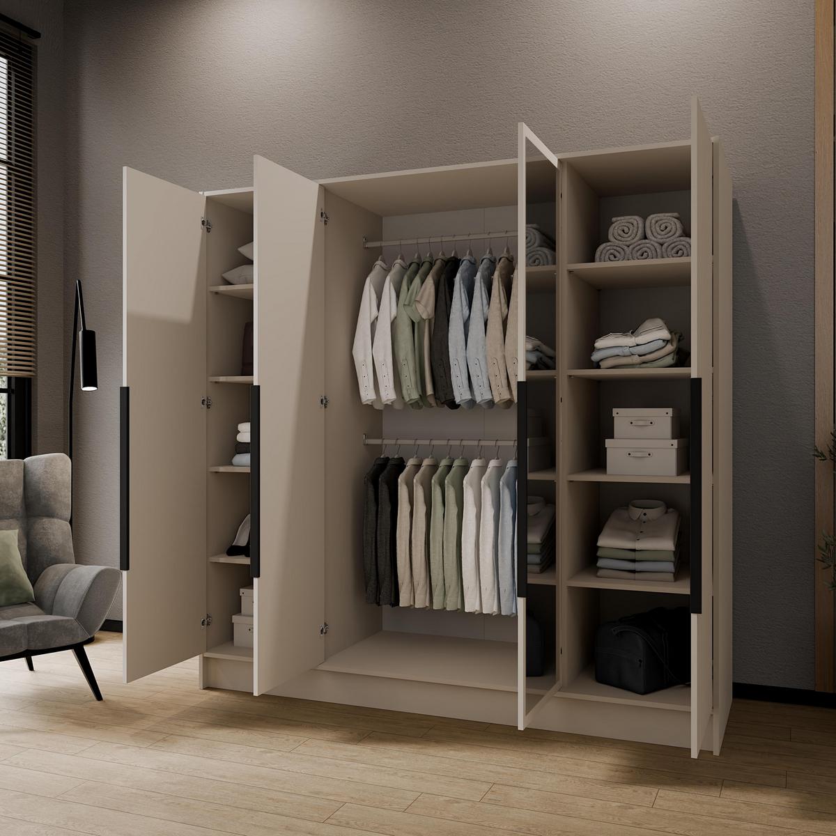 DREHTÜRENSCHRANK RENVO 200/200/51 cm Modern Kleiderschrank 4-türig mit Spiegel Kaschmir - Kaschmir, Holzwerkstoff (200/200/51cm) - MASSENO