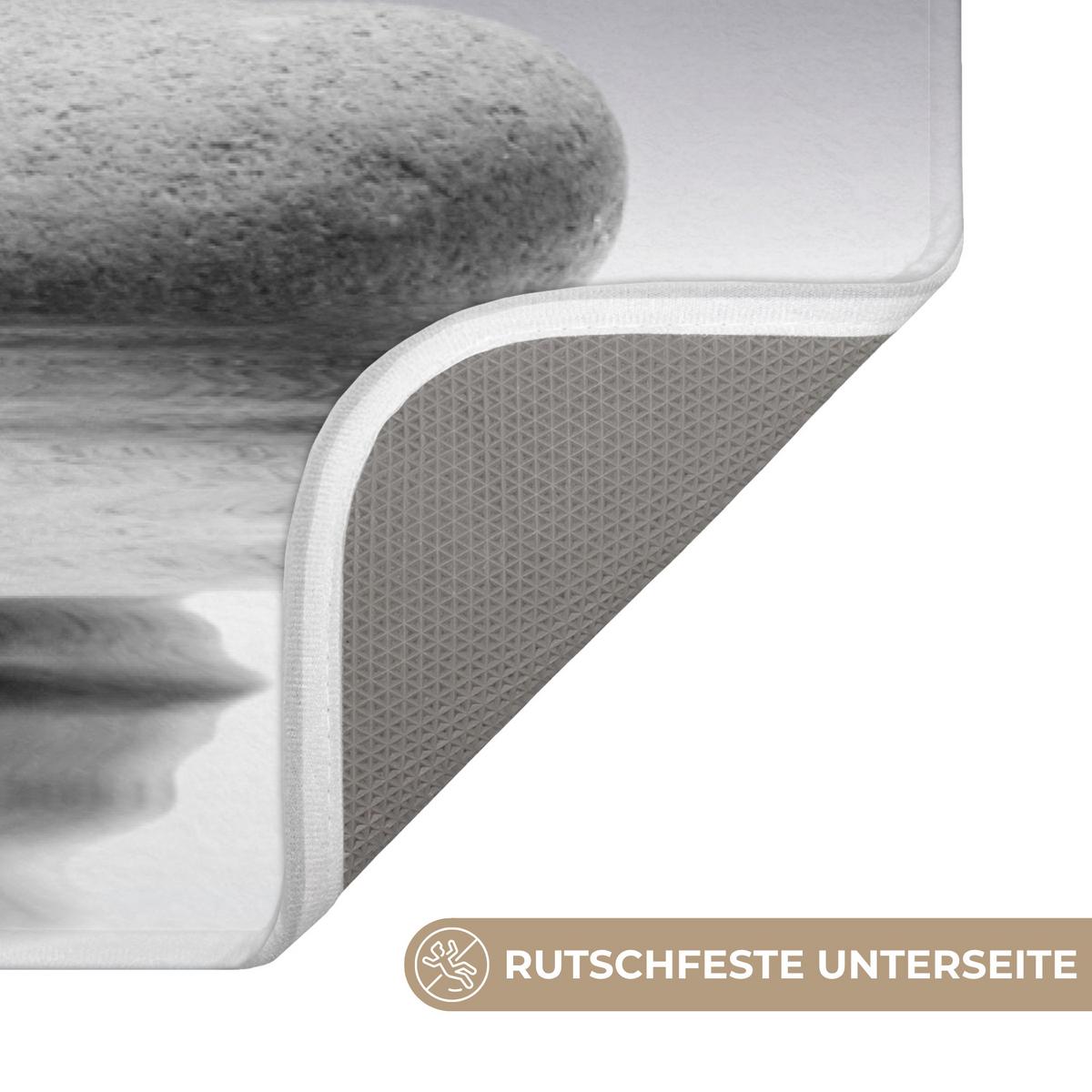 BADEMATTE Steine - Lotus - Weiß - Wasser - Zen 80x50 cm - Weiß, Textil (80/50cm) - OnlyWow
