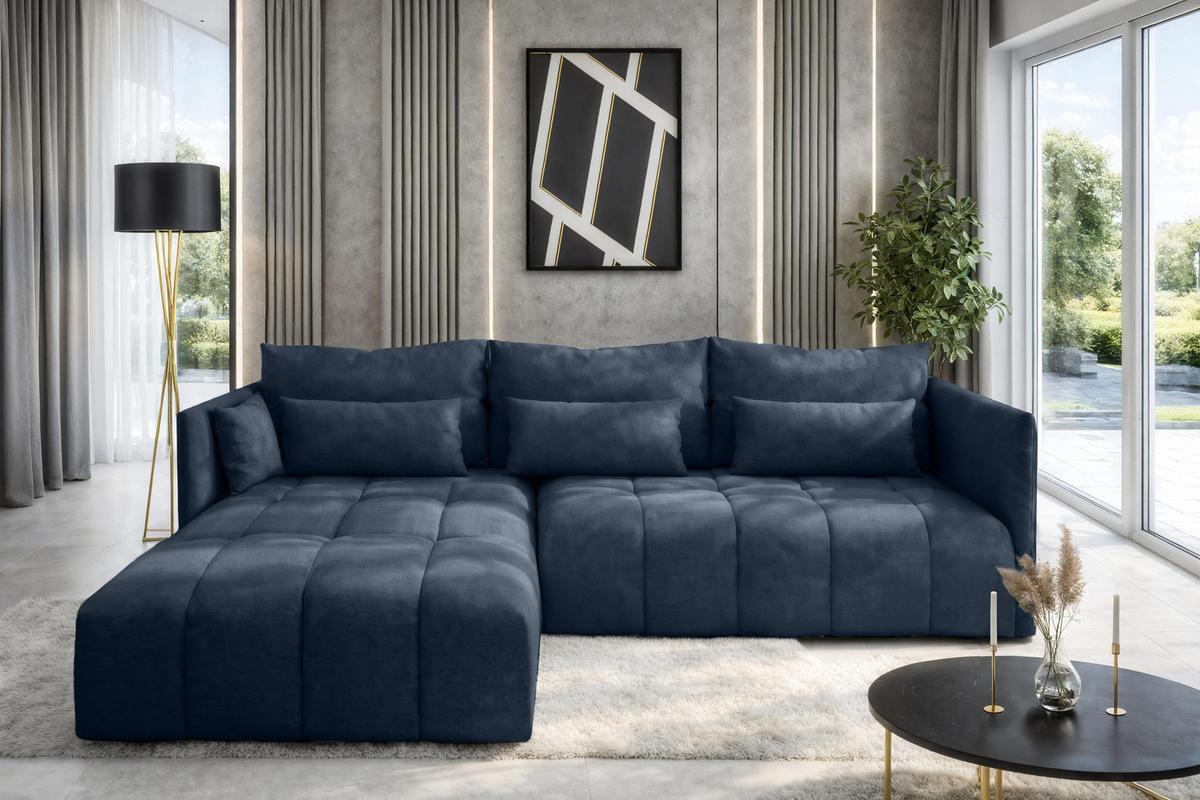 ECKSOFA L Form Cosmova Blau 248/180/83 cm mit Schlaffunktion - Blau/Schwarz, Kunststoff/Textil (248/180cm) - AX Living