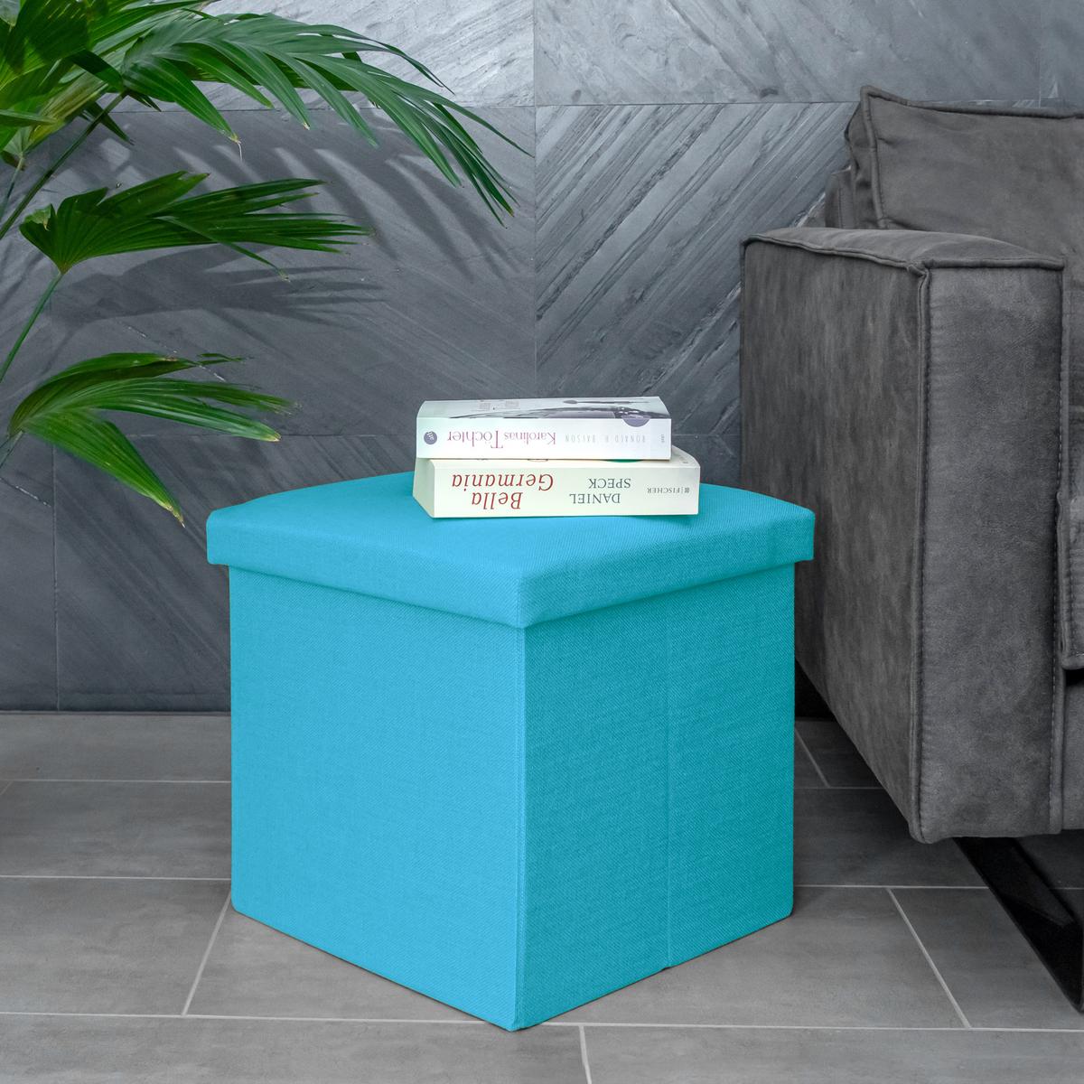 SITZHOCKER mit Stauraum 30/30/30 cm (Blau) - Hellblau, Textil (38/38/38cm) - Intirilife