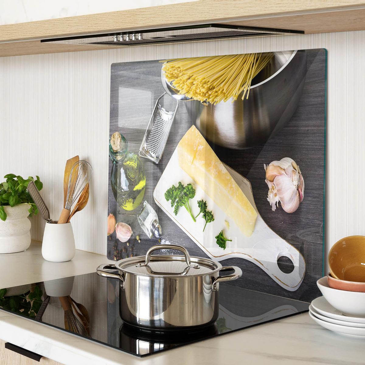 GLASPLATTE 60x52 cm Nudeln mit Knoblauch - Multicolor, Glas (60/0.4/52cm) - TULUP