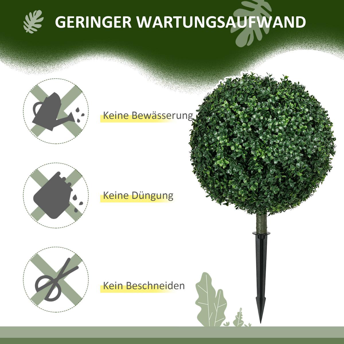 2ER-SET Künstlicher Buchsbaum groß 70 cm Kunstpflanze wie echt mit UV-Schutz - Grün, Kunststoff (70cm) - HOMCOM