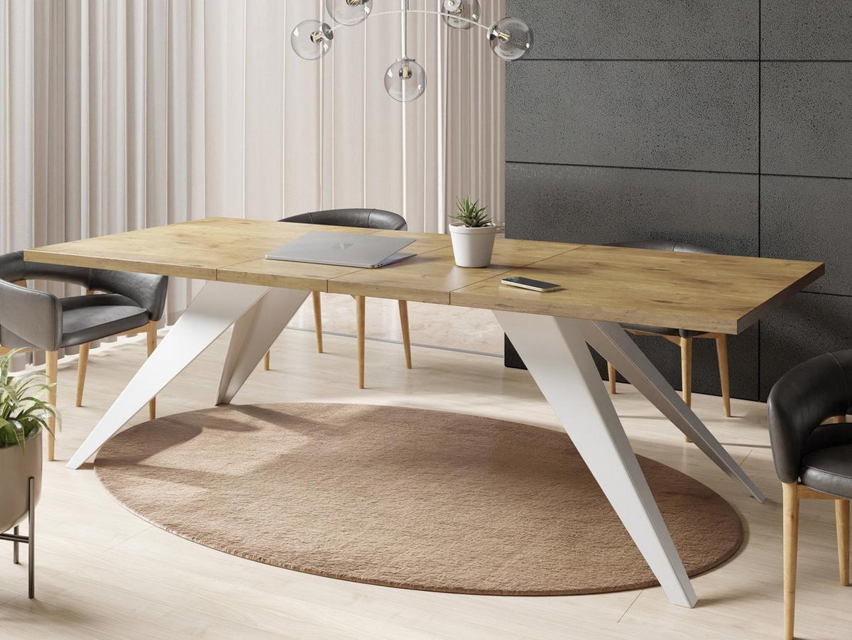 ESSTISCH Vance Weiß rechteckig ausziehbar, Lancelot Eiche 160-260/90/76 cm - Eichefarben/Weiß, Holzwerkstoff/Metall (90/260/76cm) - WFL GROUP