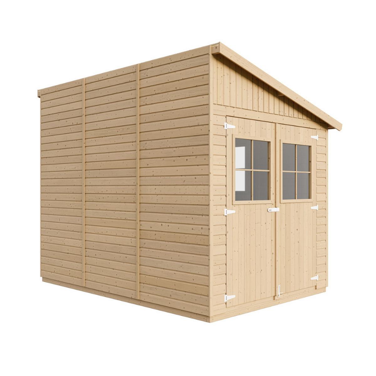 HOLZ-GARTENHAUS (mit Seitenwand) - H244x216x318 cm/6,2 m2 - M339A - Beige, Holz (218/245/297cm) - Timbela