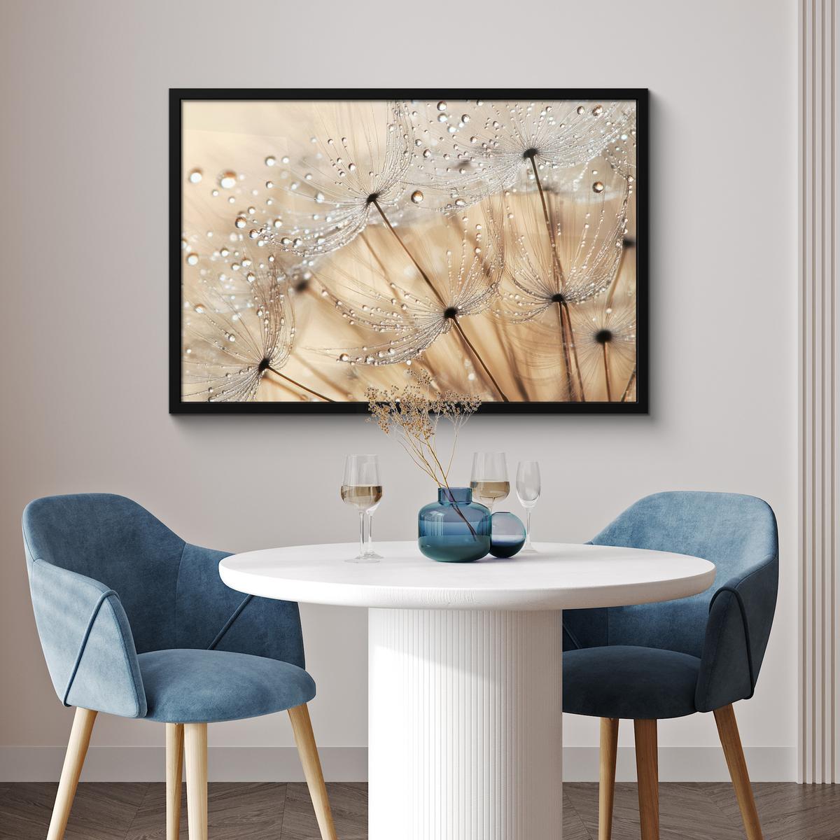 POSTER MIT RAHMENGERAHMTES BILD Löwenzahn - Abstrakt - Natur - Beige 90x60 cm - Braun, Papier (90/60cm) - MuchoWow