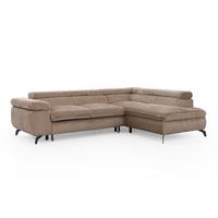 ECKSOFA mit Schlaffunktion und Bettkasten Bonnie aus Beige Cord-Stoff mit verstellbaren Kopfstützen und Armlehne - Ottomane rechts - Beige/Schwarz, Holz/Textil (275/210cm) - S-Style Möbel