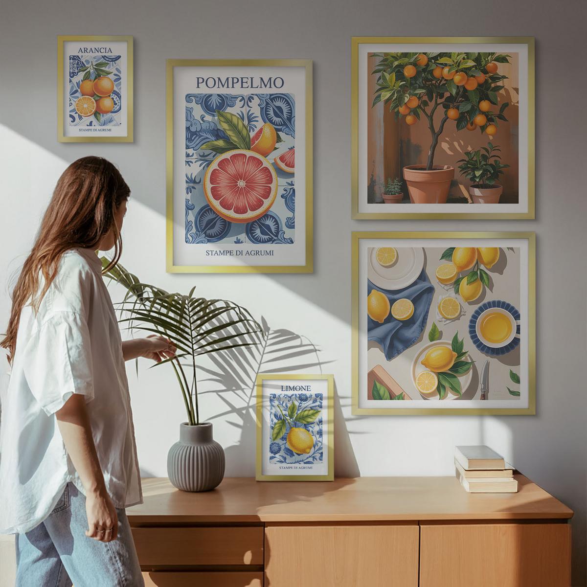 BILDER SET 5er Set - 50x50 cm & 20x30 cm & 40x60 cm Goldrahmen - Stilvolle Grafik, Ballerina-Architektur - Goldfarben, Kunststoff (40/60cm) - TULUP