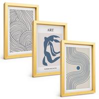 BILDER SET 3er Set - 20x30 cm Goldrahmen - Abstrakte blaue Linien - Goldfarben, Kunststoff (20/30cm) - TULUP
