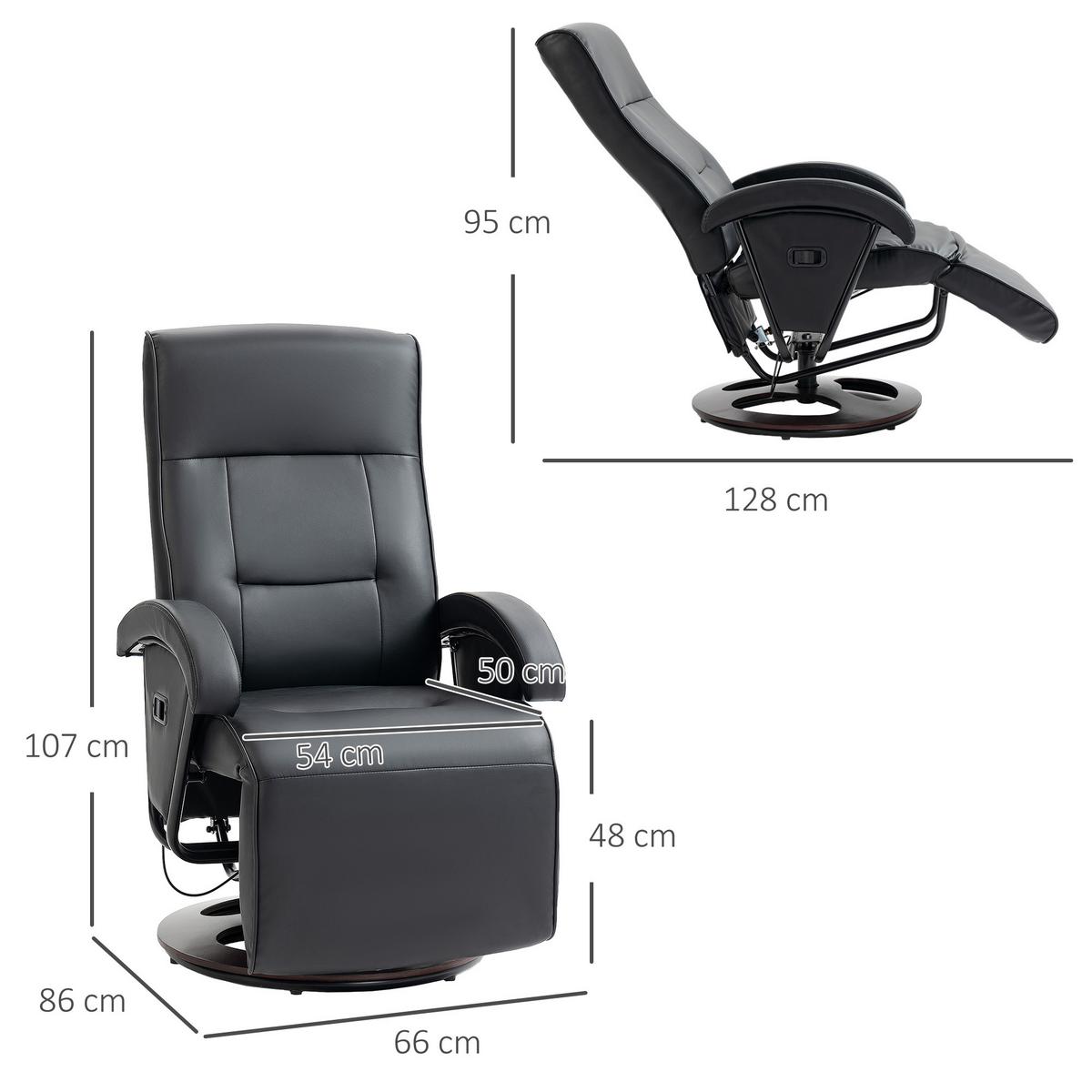 RELAXSESSEL Drehbarer Fernsehsessel mit Liegefunktion, Verstellbarer Rückenlehne - Schwarz, Kunststoff (66/107/86cm) - HOMCOM