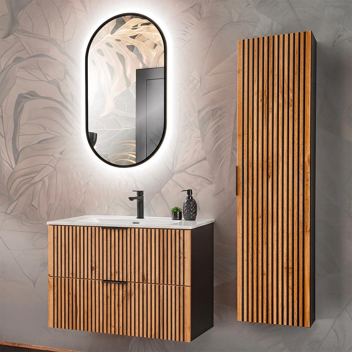 BADMÖBEL 80.4cm Gaia 2er-Set Holz in Eichenoptik und Schwarz - Schwarz, Holzwerkstoff (80.4/57/46cm) - Petits-meubles