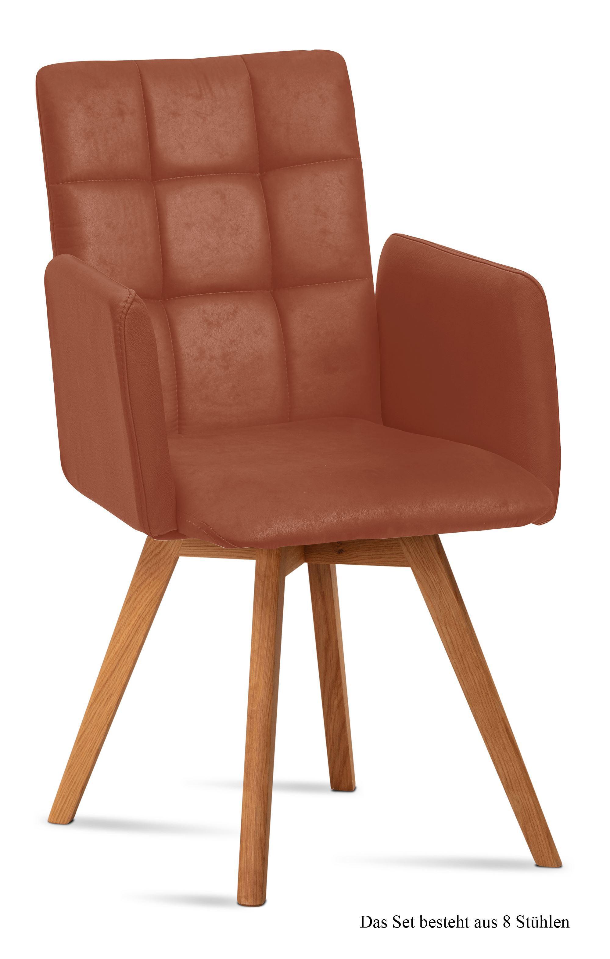 ARMLEHNSTUHL (8er-Set) Dione 52x91x60 Eiche geölt/Cognac - Cognac/Eichefarben, Kunststoff (60/91/52cm) - 58aufmkessel