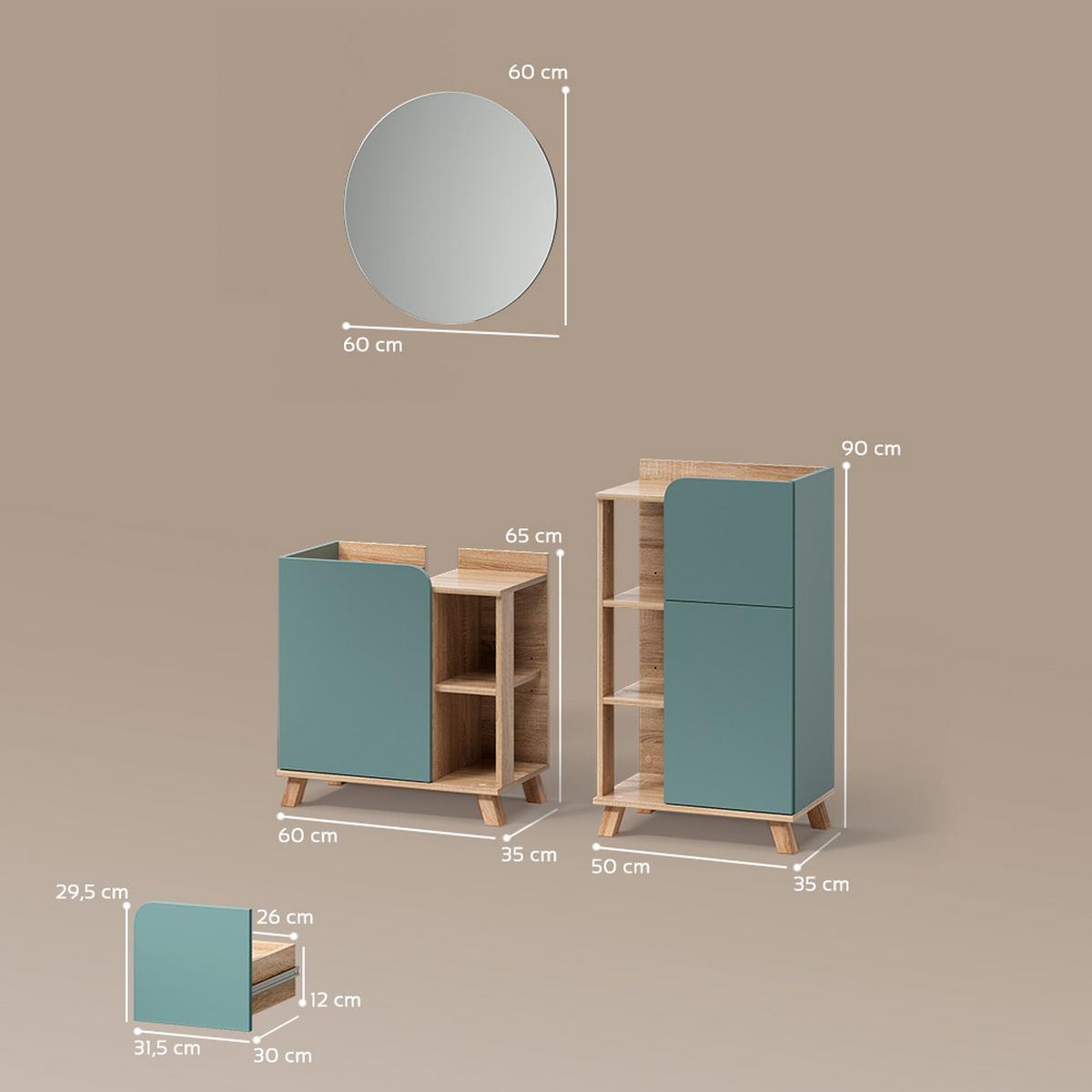 BADMÖBEL-SET Marano Blau-Grau 3 Teile, mit Midischrank - Blaugrau, Holzwerkstoff (35/65/60cm) - Livinity®