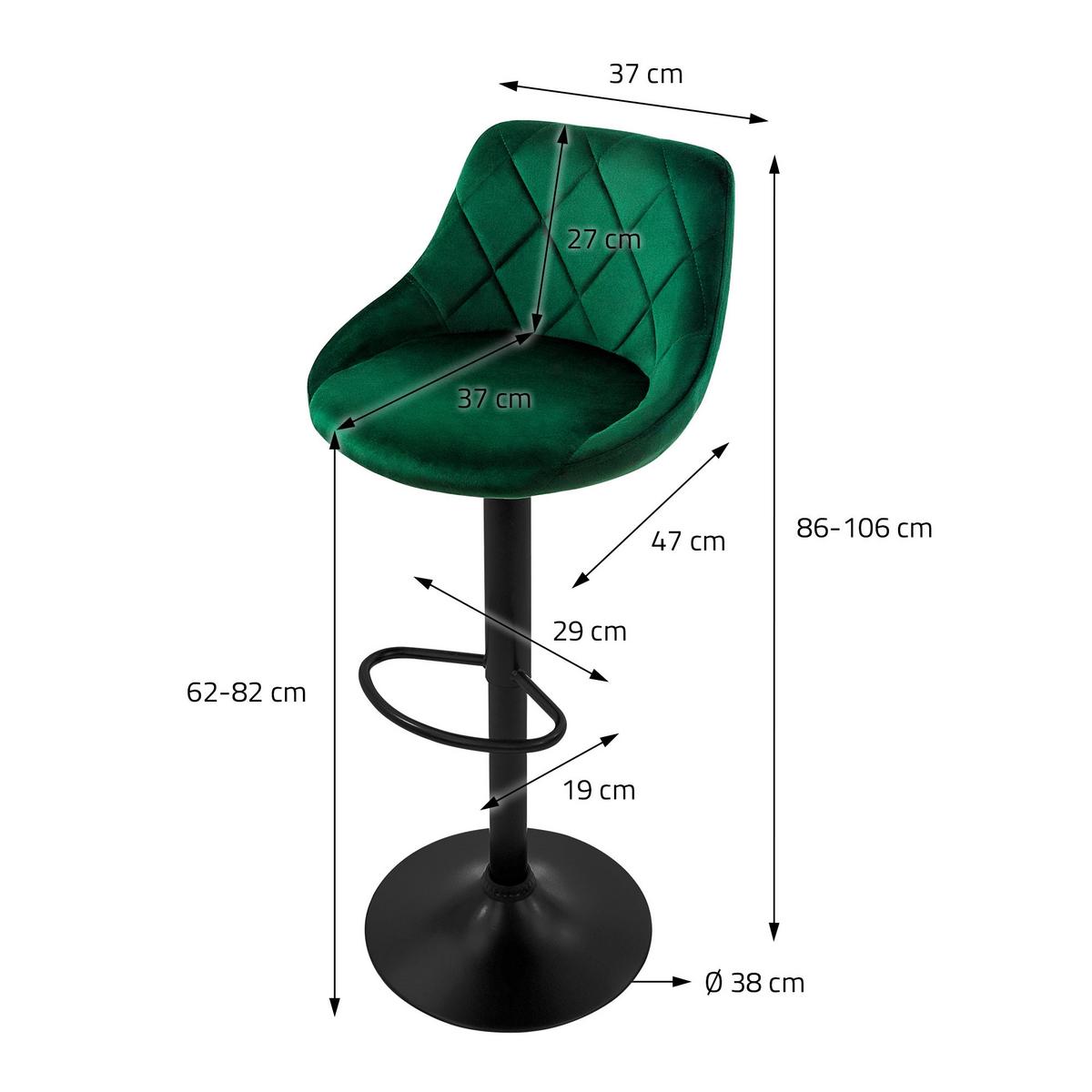 BARHOCKER 2er Set aus Samt Grün höhenverstellbar/drehbar - Schwarz/Grün, Metall (37/106/47cm) - ML-DESIGN