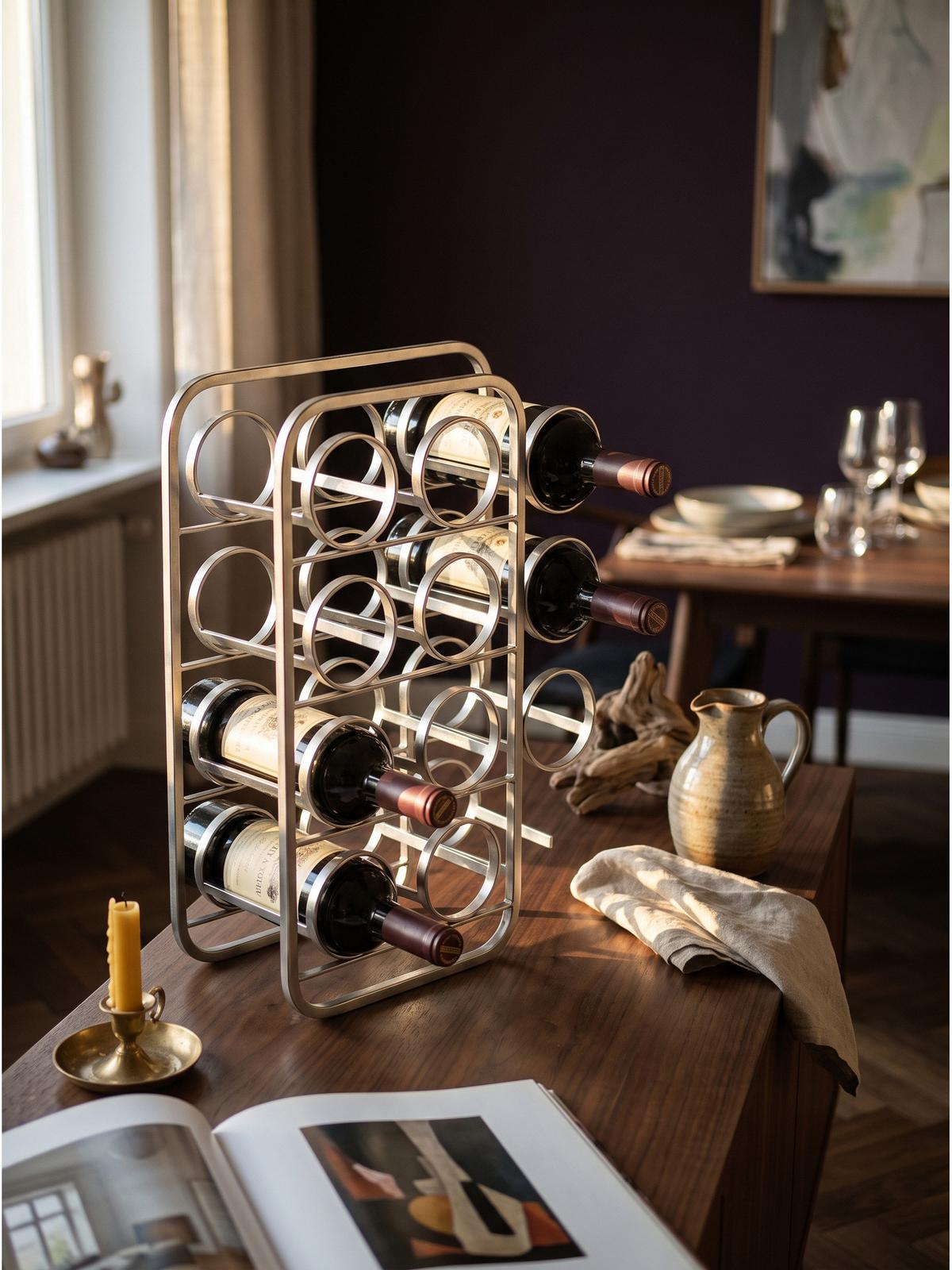WEINFLASCHENREGAL POSITANO, Stahl, Silber, 34 x 15 x 47 cm - Silberfarben, Metall (34/47/15cm) - KADIMA DESIGN