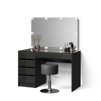 SCHMINKTISCH Imola Schwarz/Gold mit LED Beleuchtung und Hocker - Goldfarben/Schwarz, Holzwerkstoff (120/75/55cm) - Livinity®