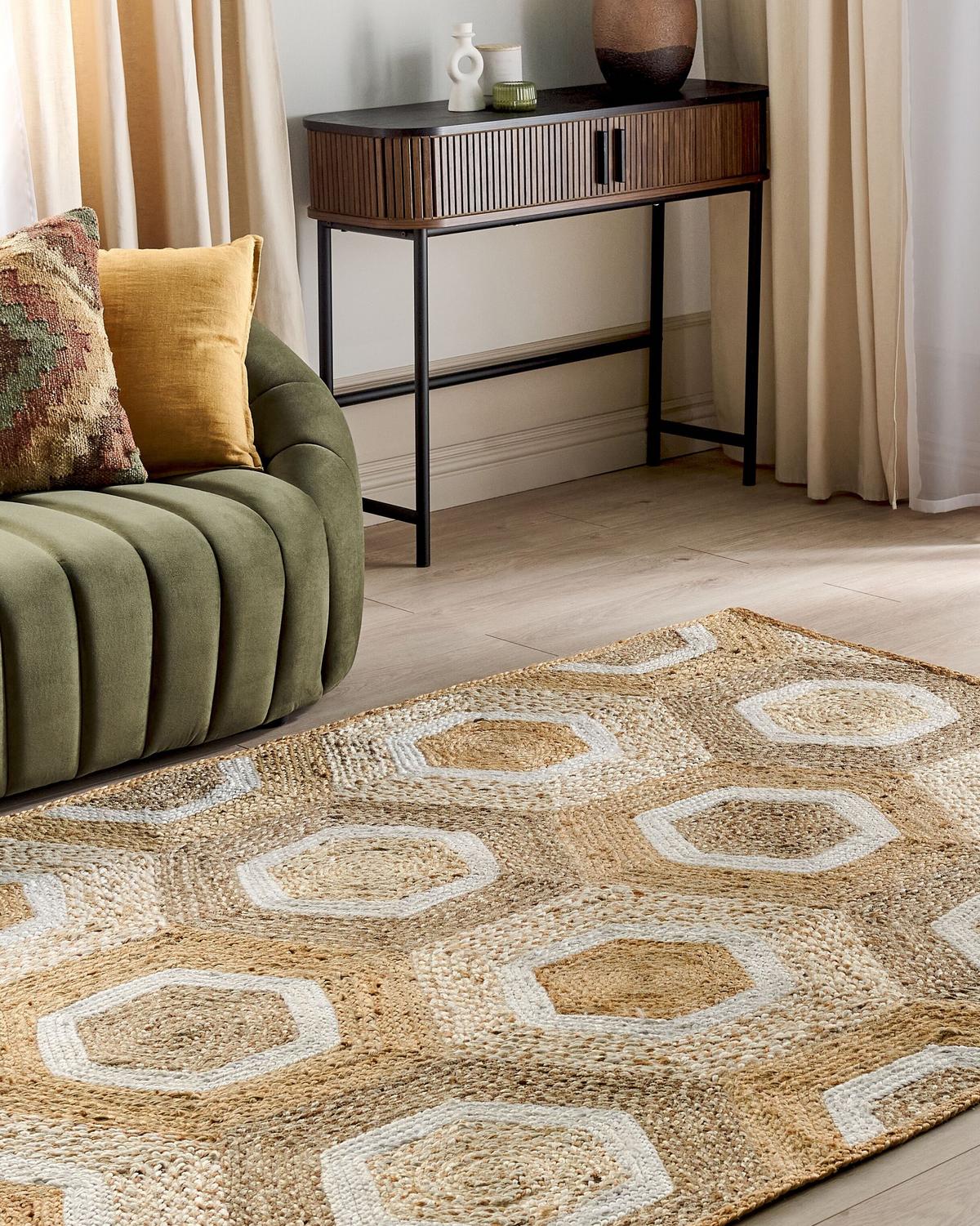 KURZFLOR-TEPPICH Beige 160/230 cm Basoren - Beige/Weiß, Naturmaterialien (160/230cm) - Beliani