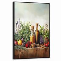 LEINWAND Bilder mit Rahmen - Stilleben - Kräuter - Gewürze - Früchte - Farbenfroh - 60x90 - Grün, Textil (60/90cm) - MuchoWow