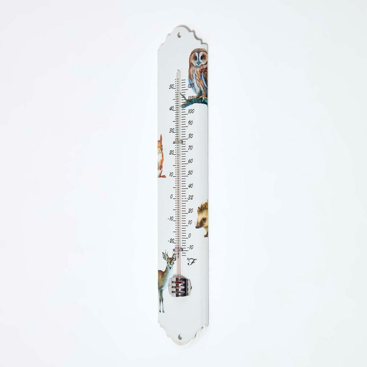 INNEN- & Außenthermometer weiß mit Waldtier-Motiv - Hellbraun/Multicolor, Metall (6.3/29.5/29.5cm) - Homescapes