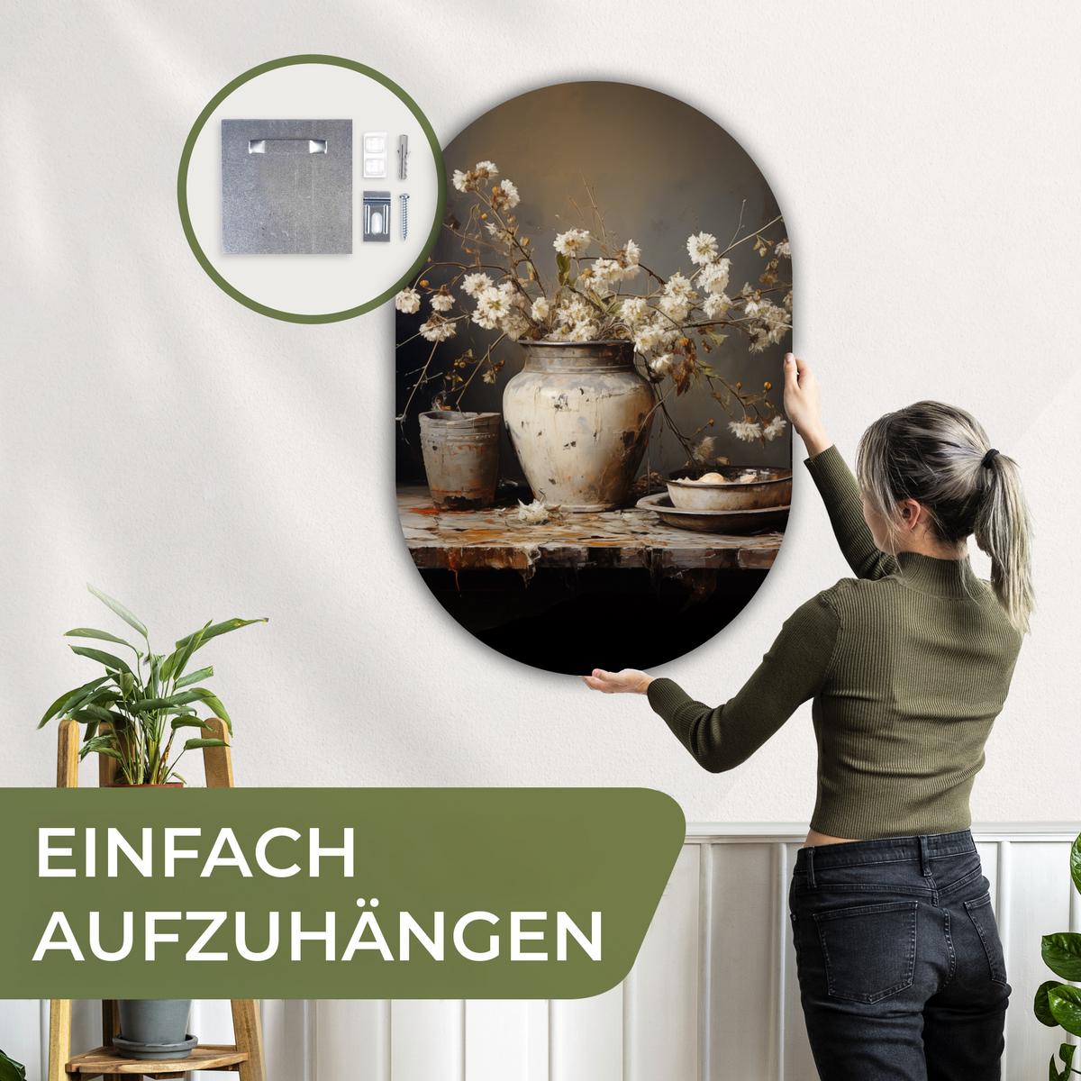 WANDBILD Stilleben - Blumen - Blumenstrauß - Vase - Wein Deko Groß 80x120 cm - Ecru, Kunststoff (80/120cm) - MuchoWow