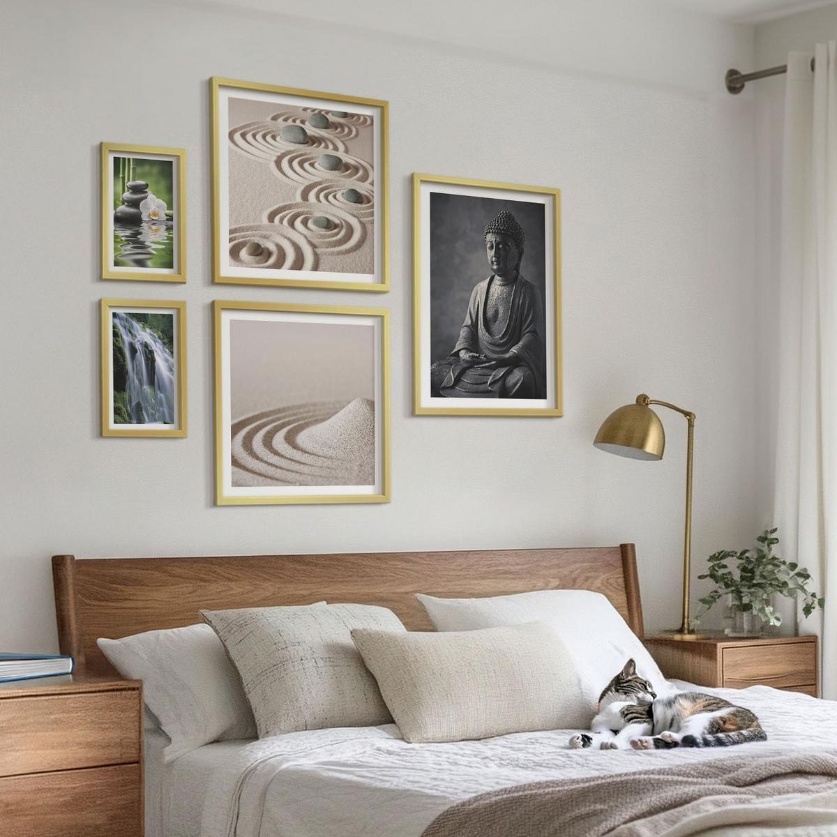 BILDER SET 5er Set - 50x50 cm & 20x30 cm & 40x60 cm Goldrahmen - Fußabdruck eines Astronauten auf dem Mond - Goldfarben, Kunststoff (40/60cm) - TULUP