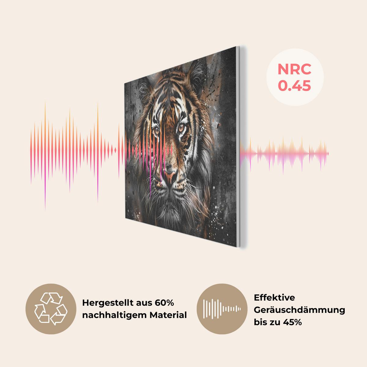 AKUSTIKBILD Tiger - Tiere - Porträt - Luxus - Schwarz Wanddeko 70x50 cm - Braun, Kunststoff (70/50/0.9cm) - MuchoWow