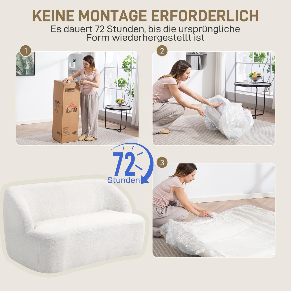 SOFA 2-Sitzer 142 cm Couch Polstersofa mit Armlehne, geschwungenem Design Creme - Weiß, Kunststoff (85/73.5/142cm) - HOMCOM