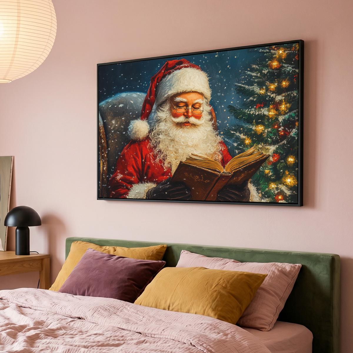 LEINWAND Bilder mit Rahmen - Weihnachtsmann - Weihnachten - Winter - Weihnachtsbaum - 150x100 - Bordeaux, Textil (150/100cm) - MuchoWow