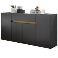 SIDEBOARD grau matt, Eiche Wotan 170 x 87 cm, Kommode 4-türig - Eiche Wotan/Schwarz, Holzwerkstoff/Kunststoff (170/87/40cm) - Furn.Design