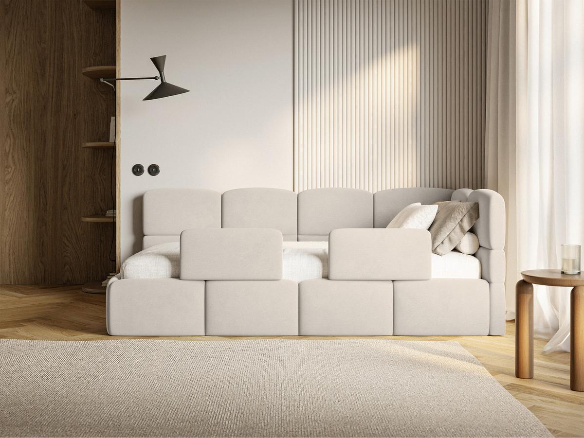 KINDERBETT Cloudy Hellbeige 90x200 cm, Rausfallschutz, Kopfteil rechts, Samt - Ecru/Schwarz, Kunststoff/Textil (90/200cm) - Selsey