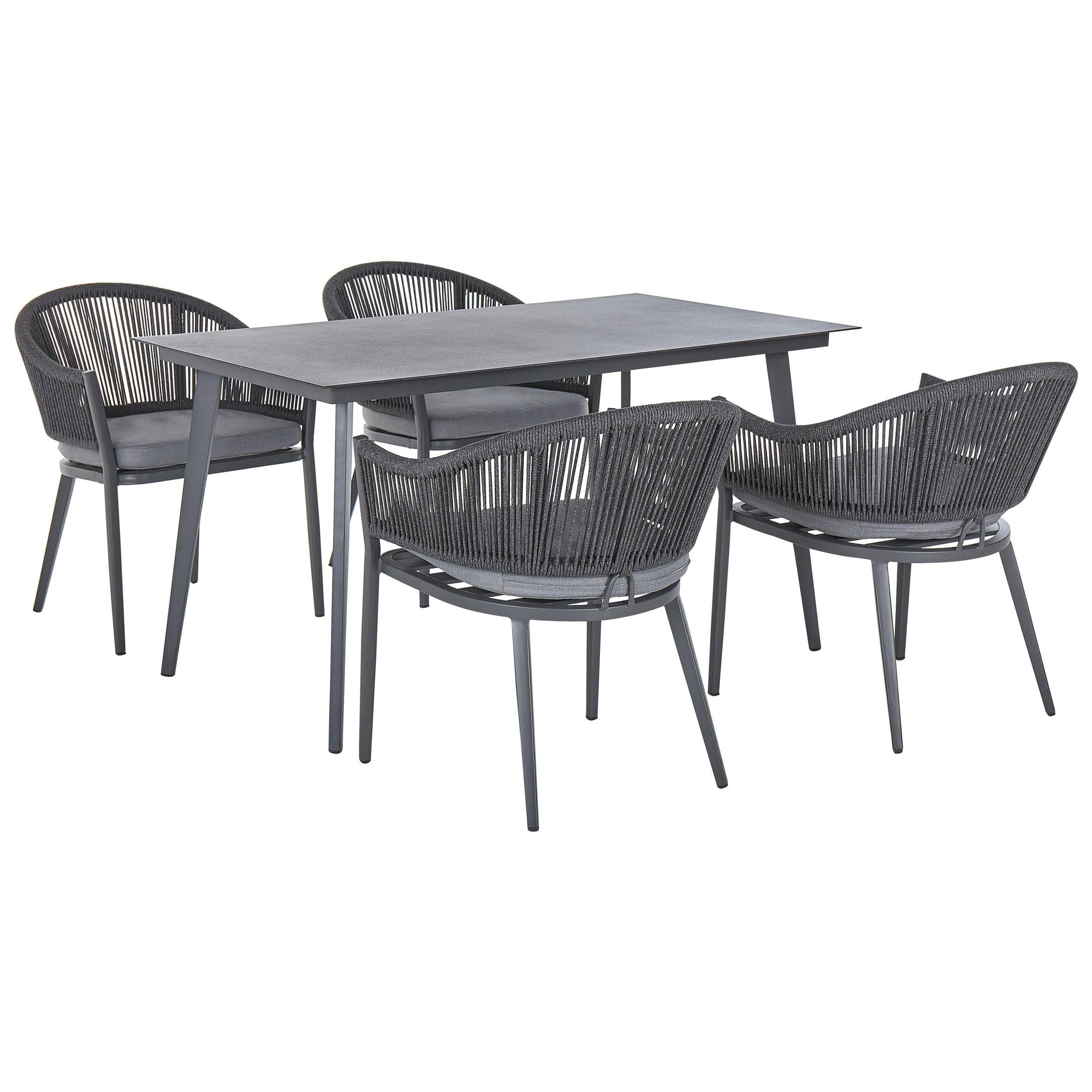 GARTENMÖBEL-SET 4-Sitzer Aluminium/Flechtseil grau Mileto - Grau, Metall - Beliani