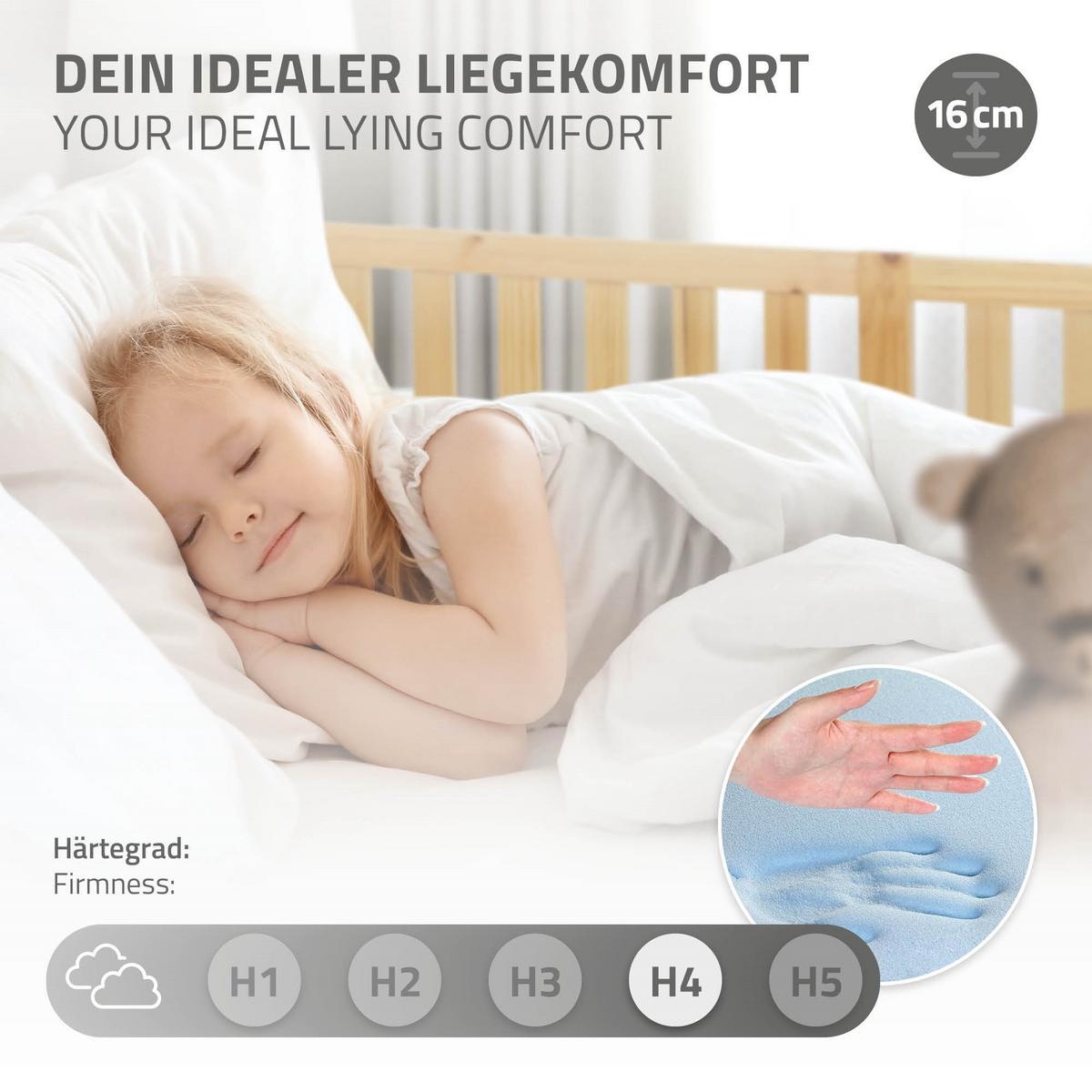 KINDERBETT 90x200 cm mit Matratze & Rausfallschutz Natur aus Kiefernholz - Naturfarben, Holz (90/200cm) - ML-DESIGN