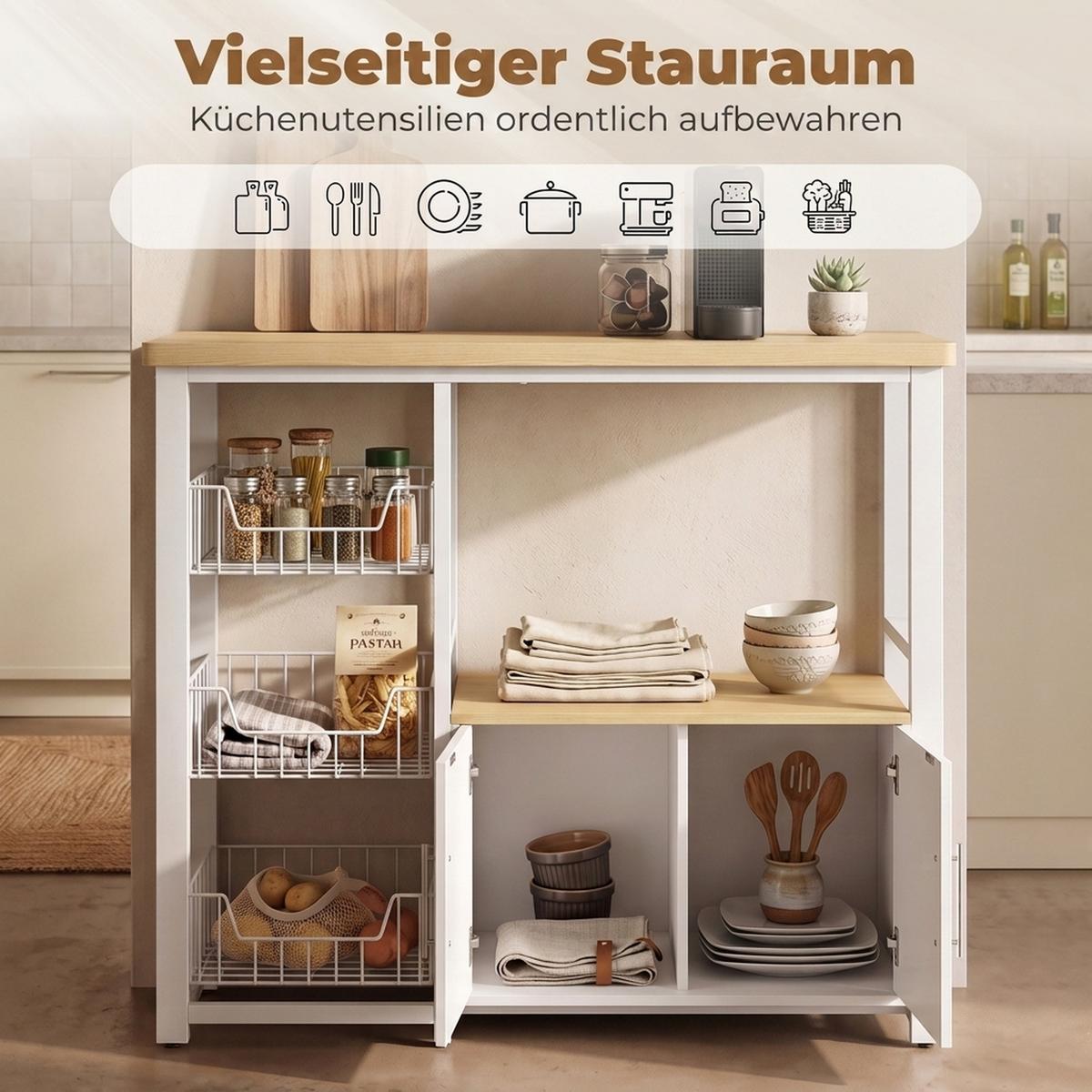 KÜCHENREGAL Spanplatte Kohlenstoffstahl Eiche Weiss - Weiß, Holzwerkstoff/Kunststoff (35/80/100cm) - HOMCOM