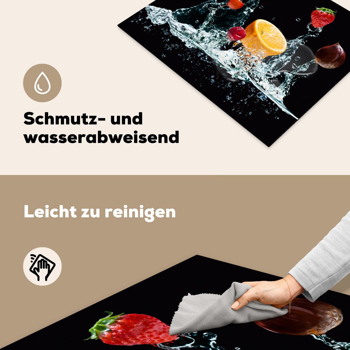 HERDABDECKPLATTE Wasser - Obst - Orange - Erdbeere - Kirsche - Schwarz Herdabdeckung Induktionsfeld 65x52 cm - Orange, Kunststoff (65/52/0.2cm) - MuchoWow